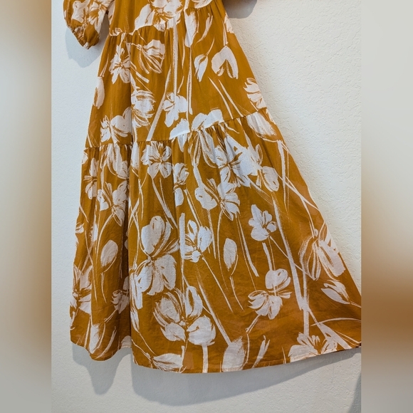 Christy Lynn Orange Floral Cotton Puff-Sleeve Tiered Flowy Audrey Midi Dress - Picture 9 of 13